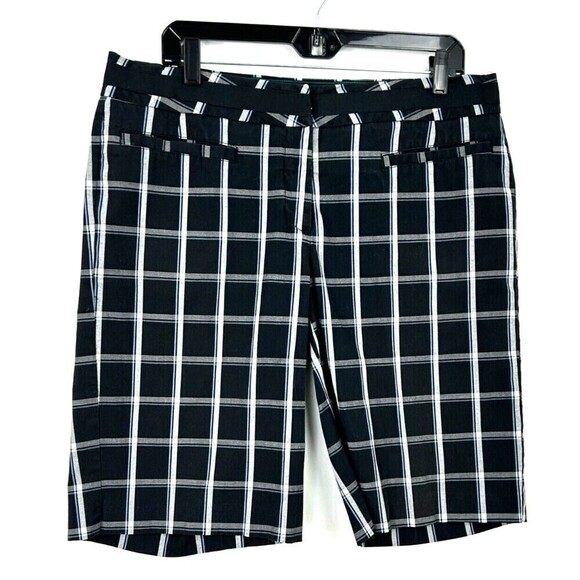 Tommy Hilfiger Golf Women Sz 12 Black Madras Plaid Bermuda Shorts Cotton Casual - Picture 3 of 12